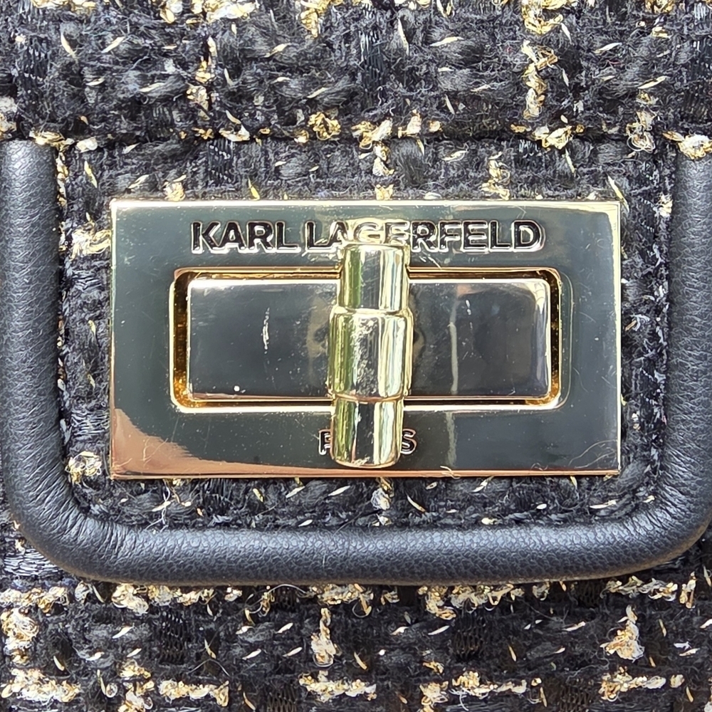 Karl Lagerfeld Tweed & Leather Bag w/ Adjustable Chain Strap NWT - Picture 3 of 9